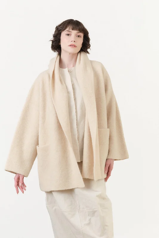 Double Face Coat in Alabaster Buttoned Toggled Snapped