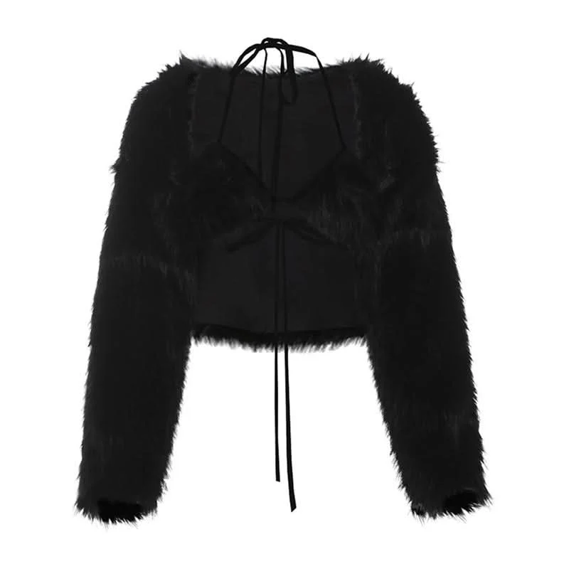 Long sleeve halter fluffy 2 piece coat top Stole Shawl Scarf