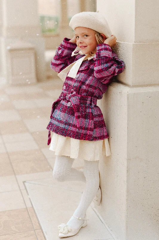 Mini Holly Plaid Coat in Violet - FINAL SALE Rayon Velvet Corduroy