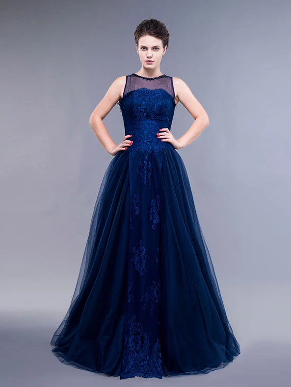 Navy Lace Formal Ball Gown Formal Graduation Home Coming Dress QY119