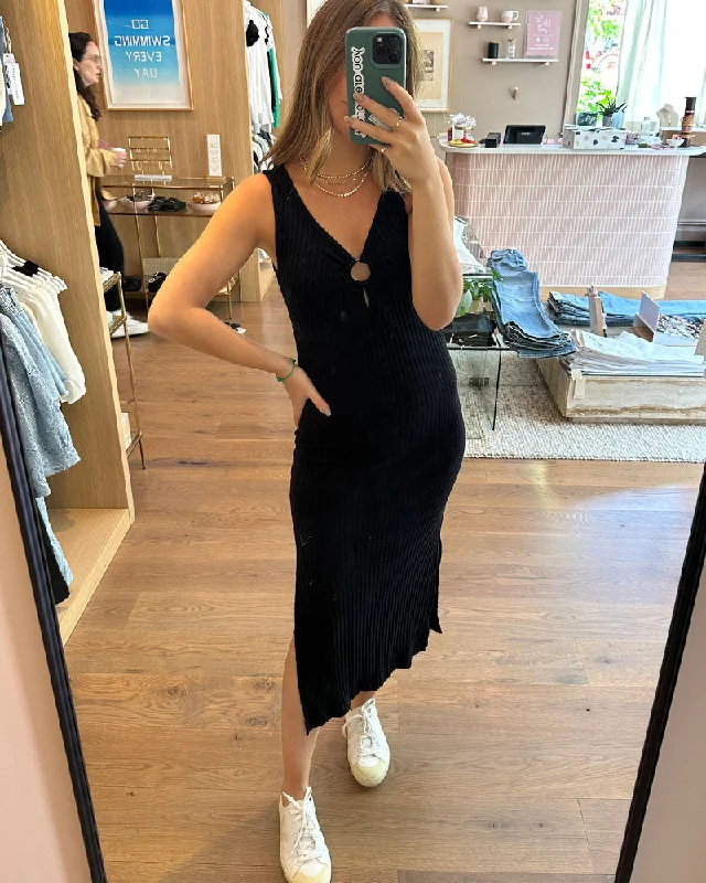 Project Social T Laguna O-Ring Sweater Rib Dress In Black