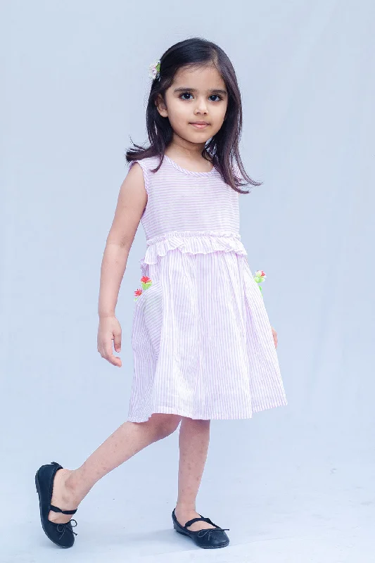 SnuggleMe Girls Purple Stripes Pocket Dress