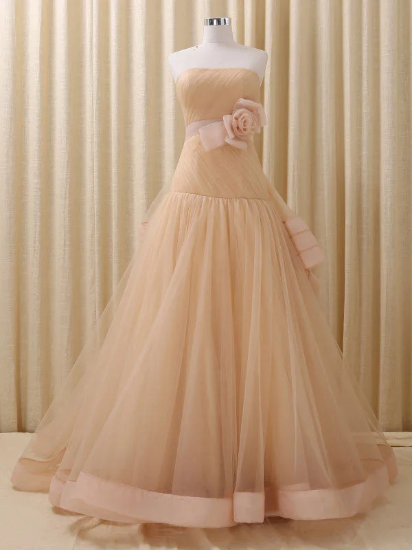 Strapless Tulle Prom Formal Evening Dress