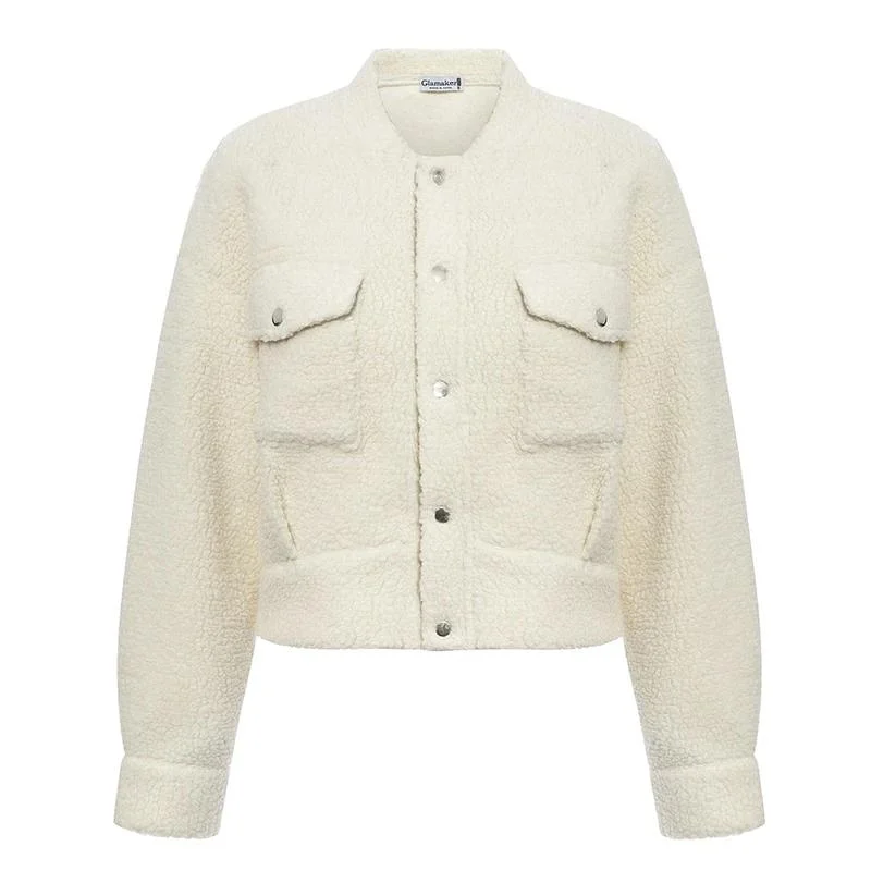 Stylish Teddy Coat with Pockets Turtleneck Wrap Cape