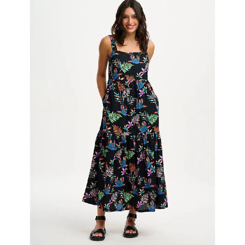 Jamaican Toucan Strappy Black Dress