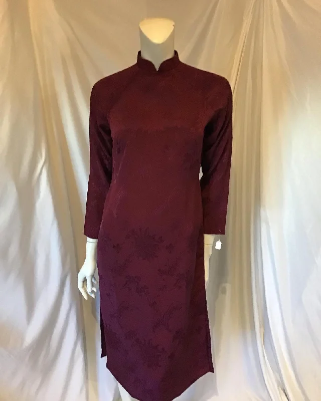 1950s Burgundy Silk Chinese Qipao Dress size -6/8