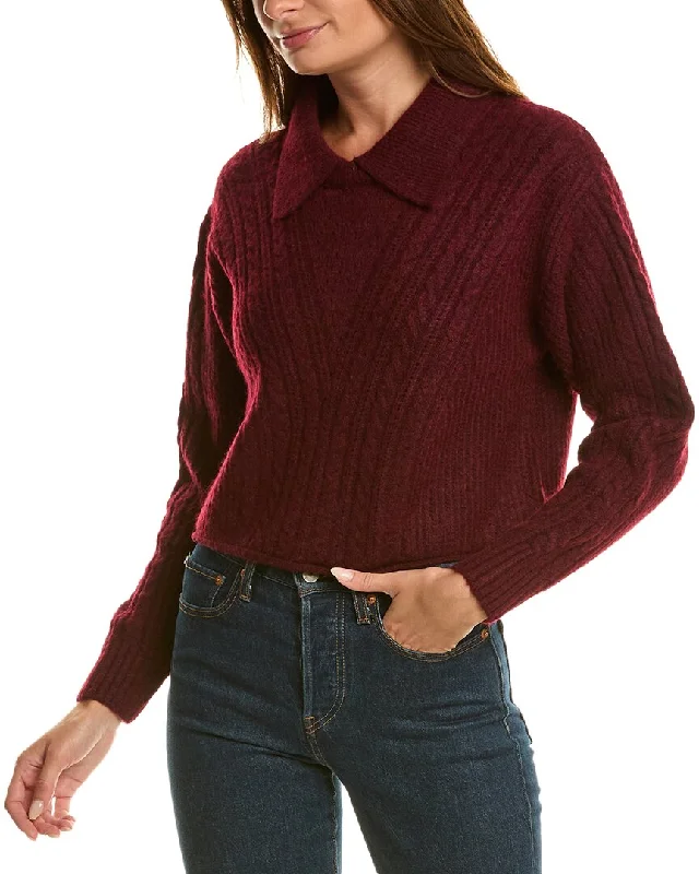 525 America Alecia Mixed Cable Pullover Cowl Neck Pullover