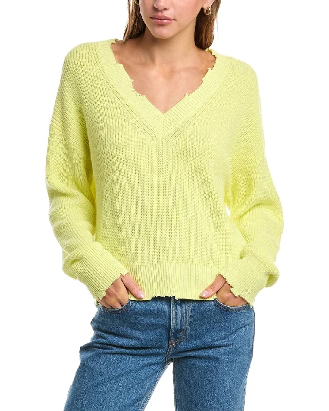 525 America Distressed V-Neck Pullover Short Puff Sleeve