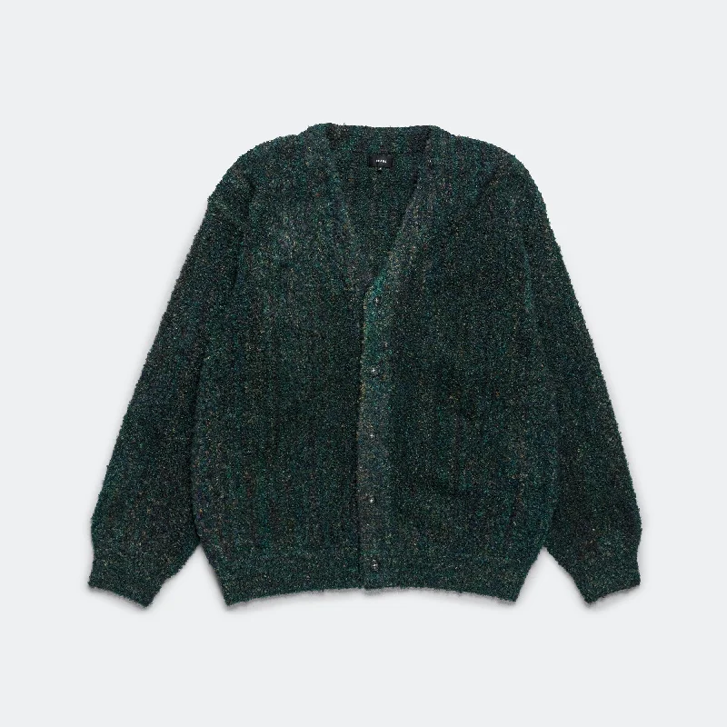 5G Boucle Stripe Cardigan - Green Cable Knit Ribbed Knit Lace Knit
