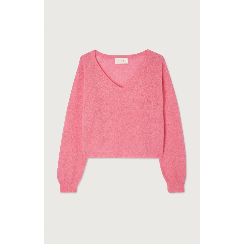 American Vintage V-Neck Razpark Pullover- Pink Candy Melange Bolero Style Sweater