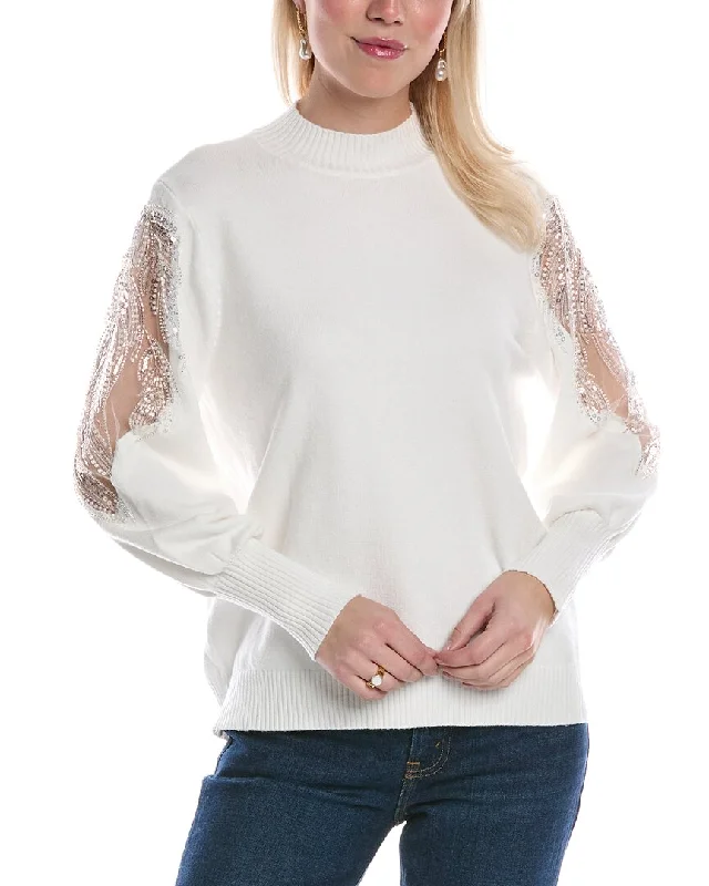 ANNA KAY Wave Ocean Cashmere-Blend Pullover Short Sleeve Top