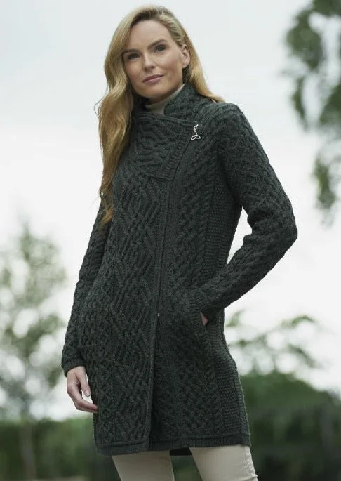 Aran Crafts Cable Knit Side Zip Coat | Green Turtleneck Jacket Crew Neck Jacket V-Neck Jacket Aran Crafts Cable Knit Side Zip Coat | Green Turtleneck Jacket Crew Neck Jacket V-Neck Jacket