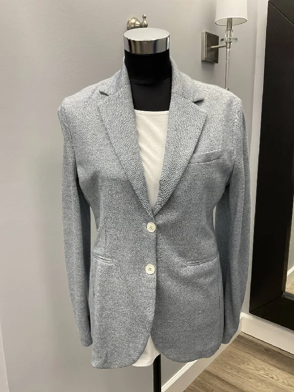 Azzuro Pinpoint Linen Long Blazer In Blue Women's Vintage Jacket