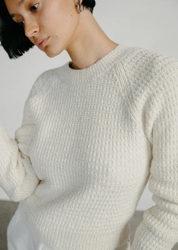 Barrett Waffle Knit Pullover, Alpaca Cotton, Cream Polo Neck Sweater