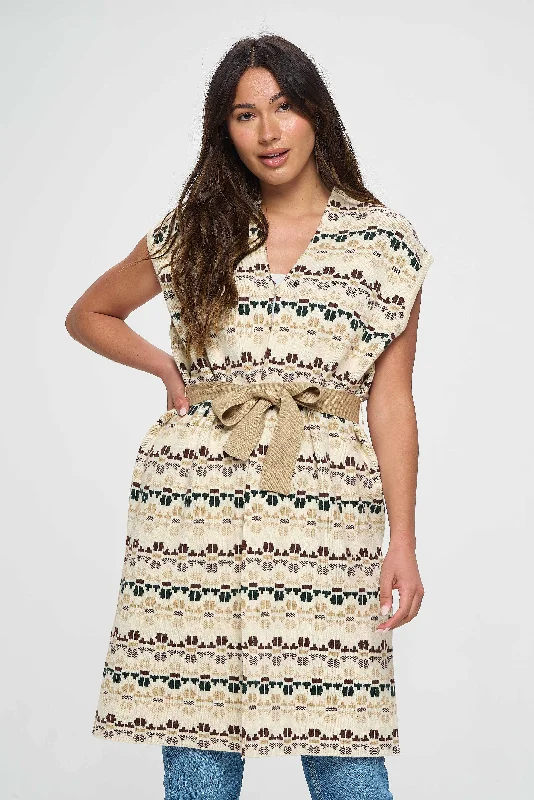 Beige Front-Tie Long Layer Cardigan Hooded Caped Shawl Collar