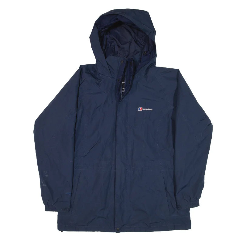 BERGHAUS Gore-tex Rain Coat Blue Womens UK 14 Hook-and-Loop Buckled Tied