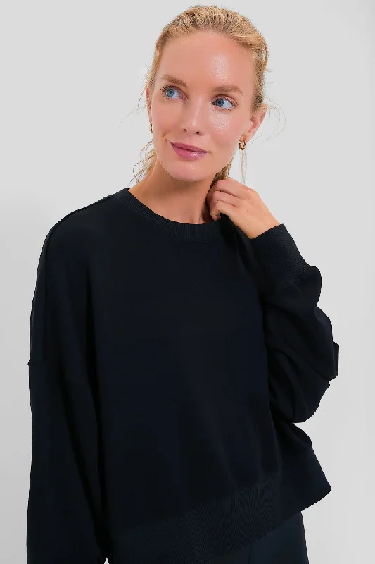 Black Cropped Oliver Pullover Ruffled Neck Pullover