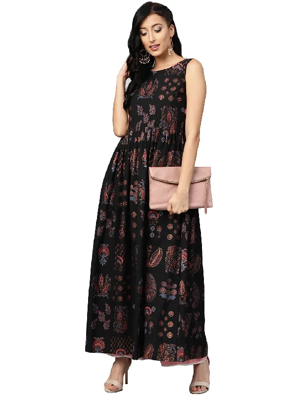 Black Printed Flare Kurta Dress For Women Tunics Essential wardrobe