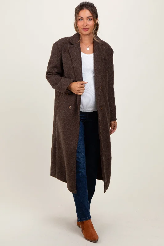 Brown Felted Double Breasted Lapel Maternity Button Coat Sleeveless Short Sleeve Long Sleeve