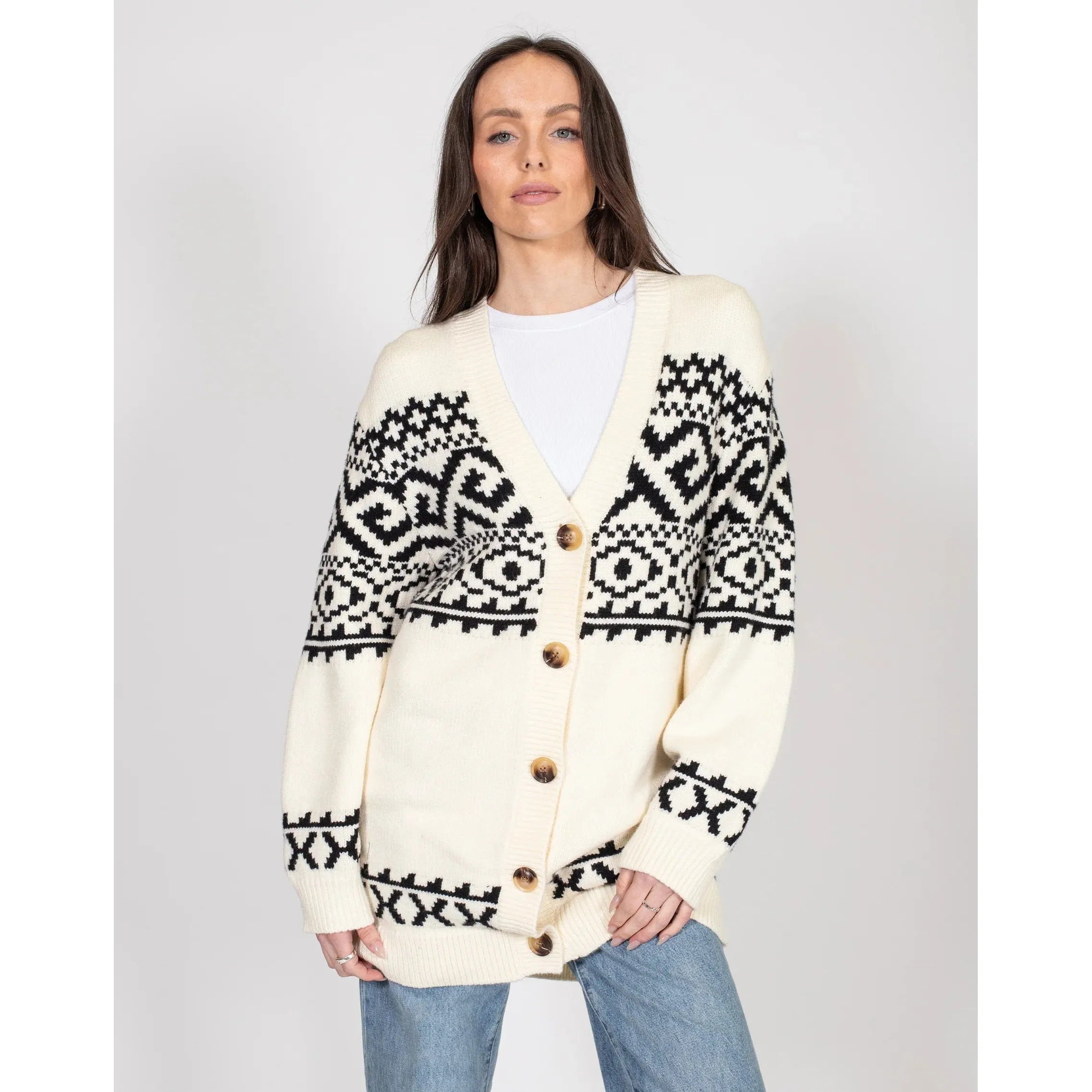 Brunette the Label Fair Isle Oversized Cardigan Layered Multi-layer Single Layer