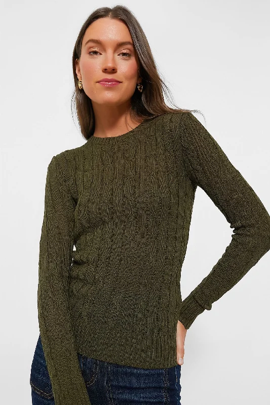 Canopy Olive Cableknit Pullover Over Sleeve Pullover
