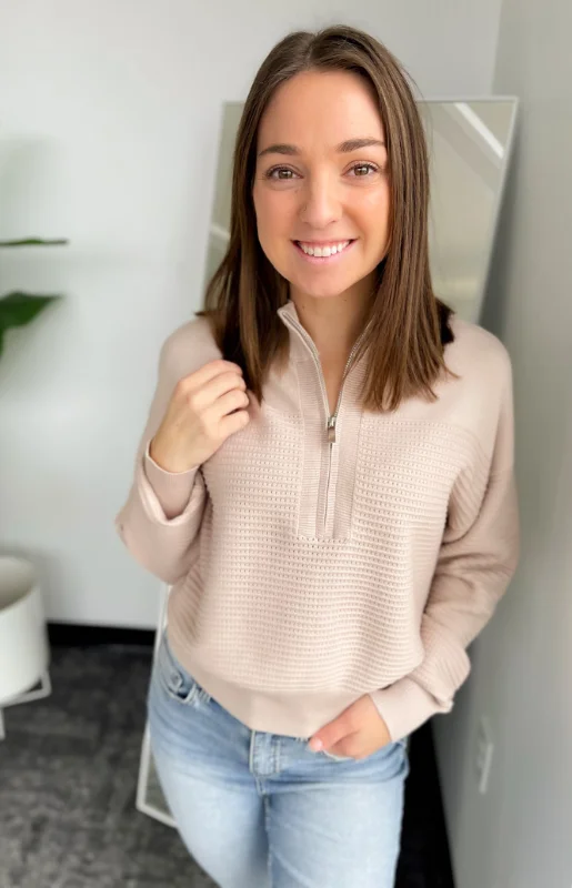 Carmen Half Zip Textured Pullover High Neck Pullover