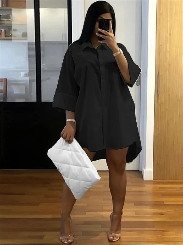 Casual Loose Button Down Shirt Dress Tunics Fashionable chic