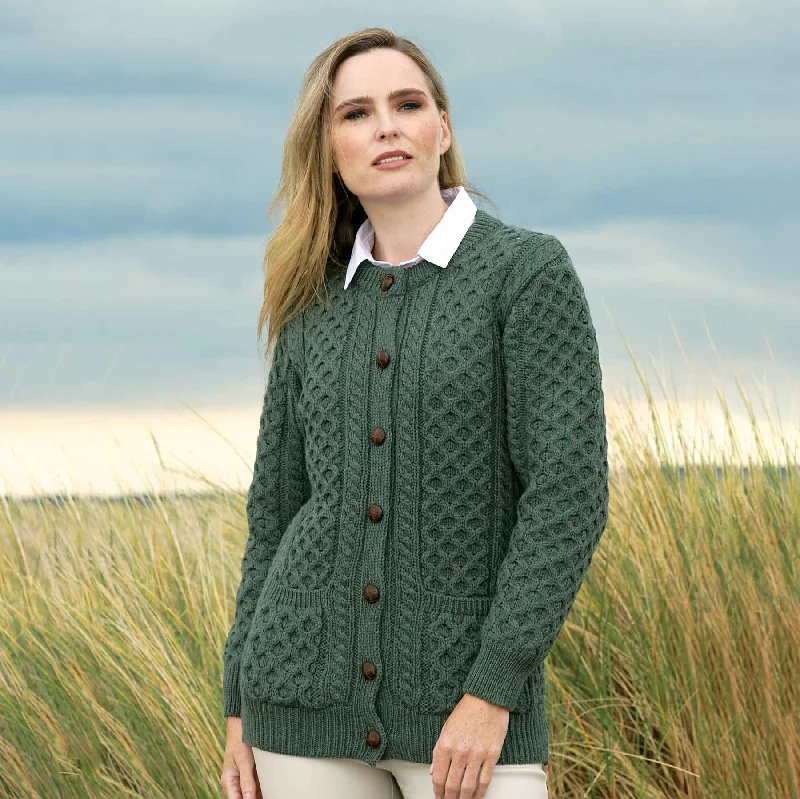 Leather Button Aran Knit Cardigan- Tundra Wool Cardigan Cotton Cardigan Cashmere Cardigan