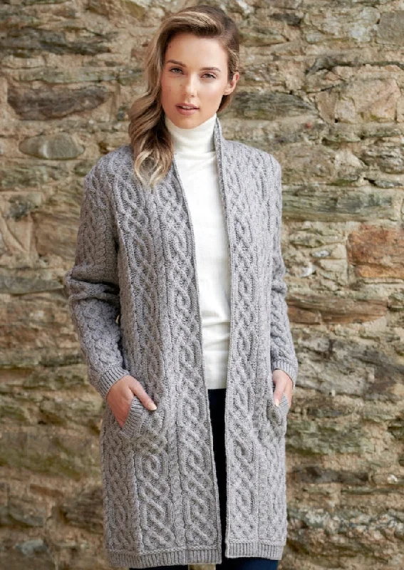 Aran Crafts Celtic Braid Edge To Edge Coat | Grey Houndstooth Coat Plaid Coat Tartan Coat Aran Crafts Celtic Braid Edge To Edge Coat | Grey Houndstooth Coat Plaid Coat Tartan Coat