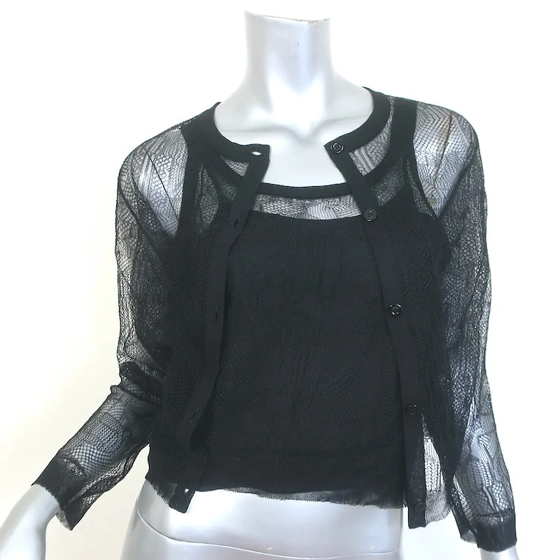 Christian Dior Lace Twinset Black Silk Size 40 Matching Cardigan & Tank Top Layered Multi-layer Single Layer Christian Dior Lace Twinset Black Silk Size 40 Matching Cardigan & Tank Top Layered Multi-layer Single Layer