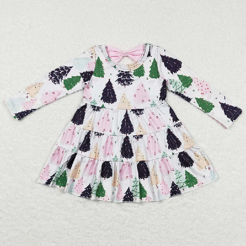 Christmas Tree Baby Girls Dress Long Sleeve Dresses GLD0468 Boat Neckline Classic