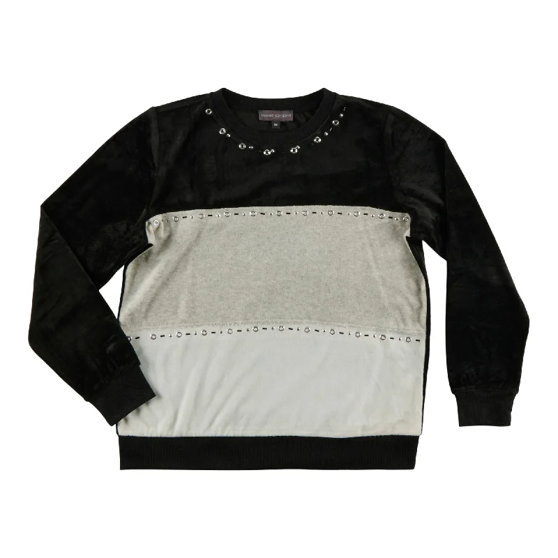 Classic Editions Women's Velour Colour Block Pullover dolman Sleeve Top