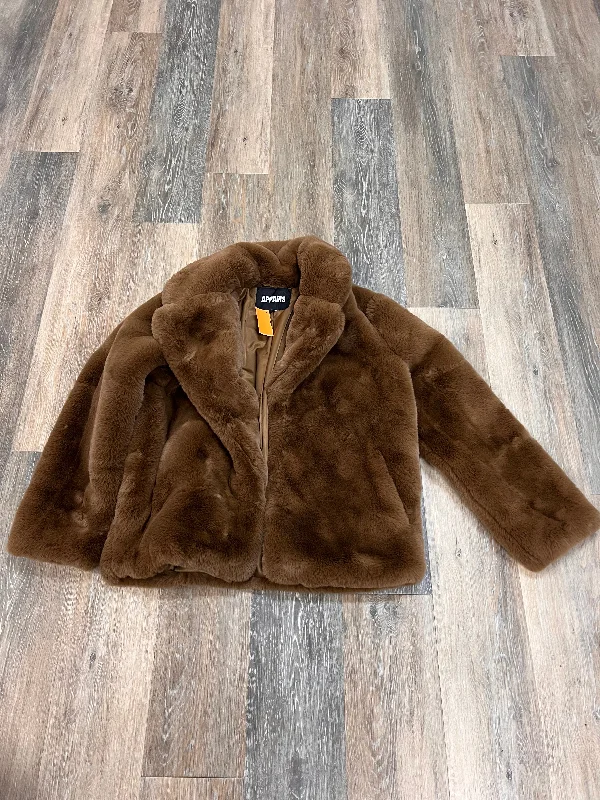 Coat Faux Fur & Sherpa By APPARIS In Brown, Size: Xs Denim Leather Suede