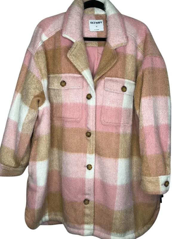 Coat Faux Fur & Sherpa By Old Navy In Pink & Tan, Size: 2x Appliqued Beaded Sequined Coat Faux Fur & Sherpa By Old Navy In Pink & Tan, Size: 2x Appliqued Beaded Sequined