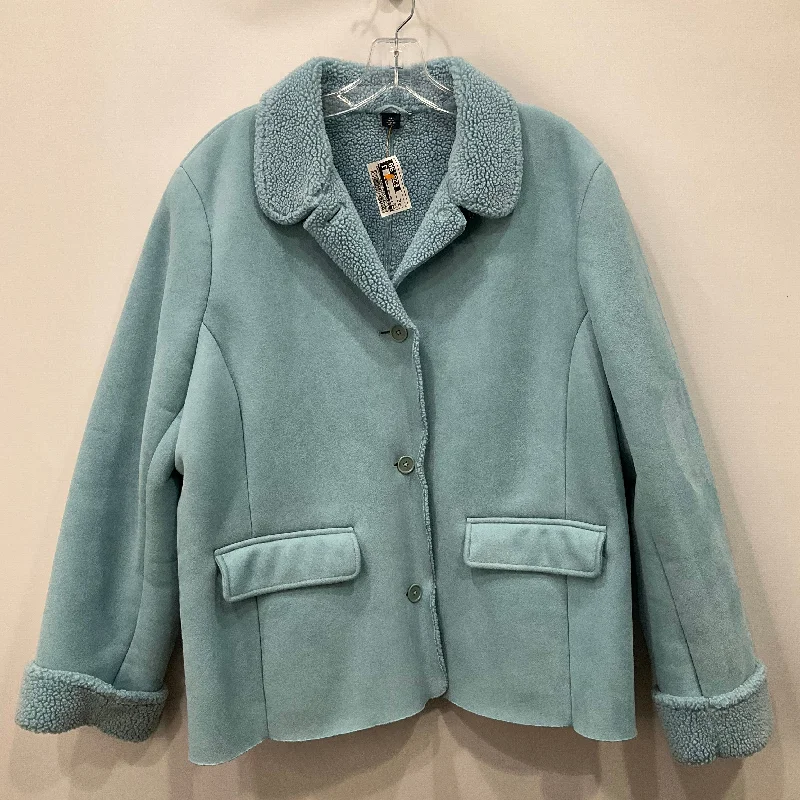 Coat Faux Fur & Sherpa In Blue, Size: Xl Blouse Shirt Tunic
