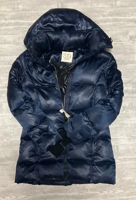 Coat Puffer & Quilted By Cmc In Navy, Size: M Striped Polka Dot Solid