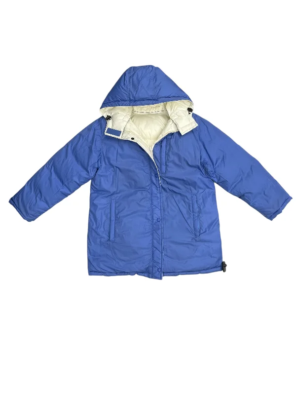 Coat Puffer & Quilted By Lands End In Blue & Cream, Size: M Suede Faux Fur Shearling Coat Puffer & Quilted By Lands End In Blue & Cream, Size: M Suede Faux Fur Shearling