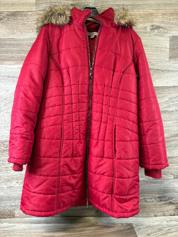 Coat Puffer & Quilted By Susan Graver In Red, Size: M Embroidered Appliqued Beaded