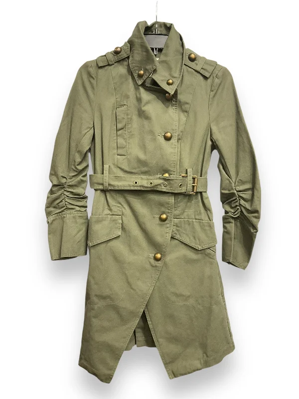 Coat Trench Coat By Kut In Green, Size: Xs Elasticated Drawstring Belted
