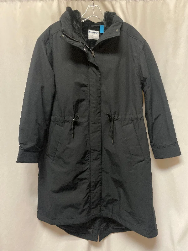 Coat Trench Coat By Old Navy In Black, Size: L Tweed Herringbone Houndstooth