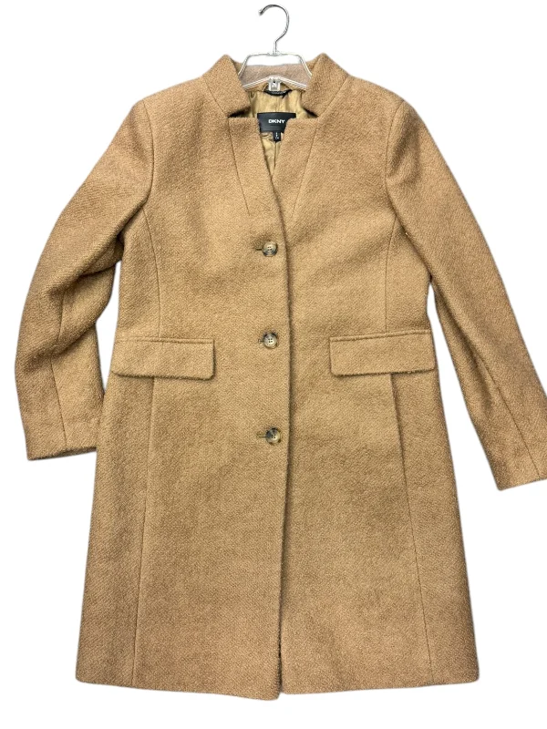 Coat Wool By Dkny In Tan, Size: S Pleated Ruffled tiered