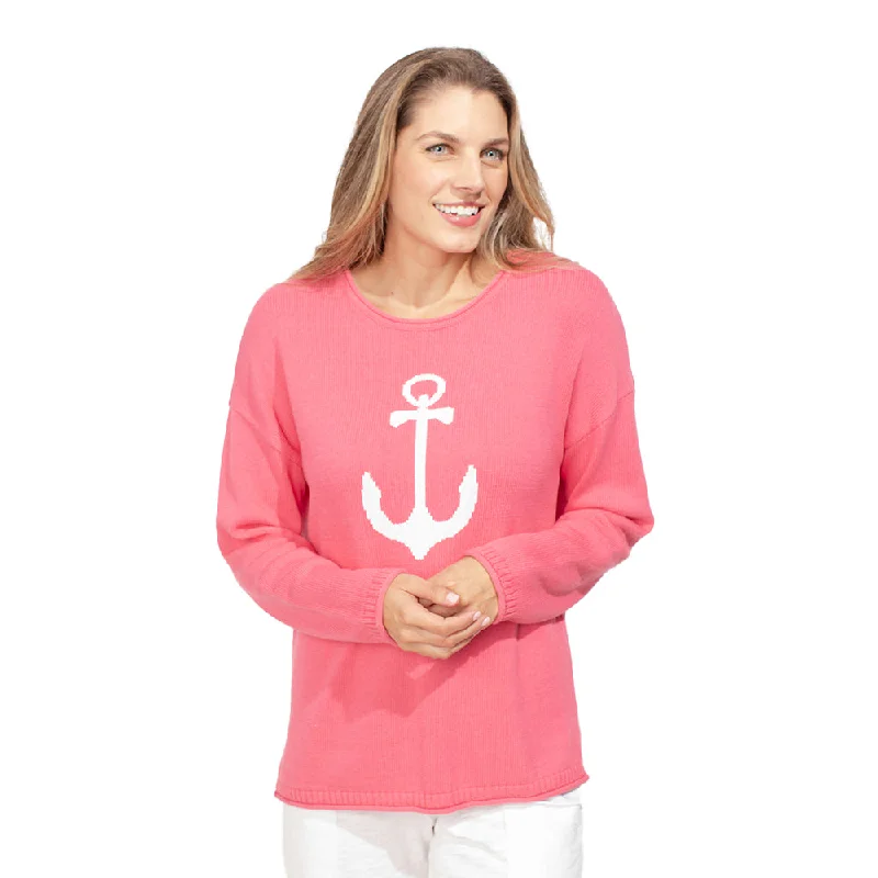 Escape by Habitat Anchor Pullover in Watermelon - 27103 Lantern Sleeve Elegant
