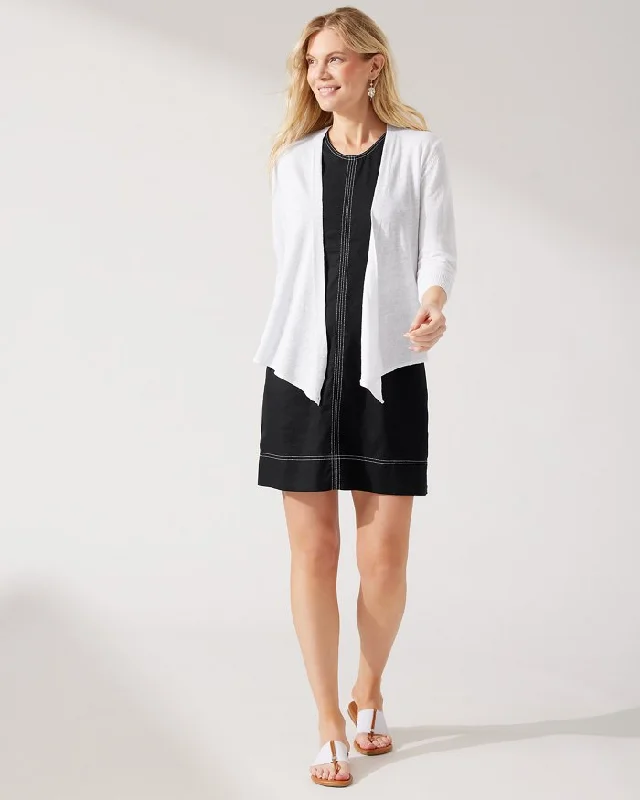 Tommy Bahama Addison Linen-Blend Cardigan White Front Pockets Side Pockets Patch Pockets