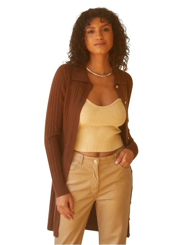 Crescent Button Front Polo Cardigan Boxy Cardigan Fitted Cardigan A-Line
