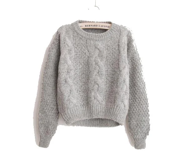 Crewneck Mohair Twist Pullover and Jumpers Cap Sleeve Casual
