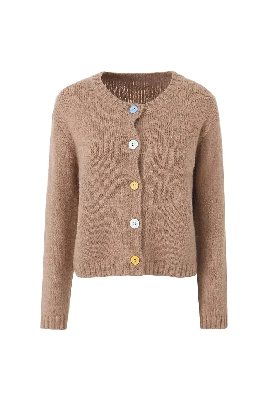 Cute Multicolor Button Up Round Neck Patch Pocket Long Sleeve Cardigan Cotton Fabric Linen Fabric Terry Fabric Cute Multicolor Button Up Round Neck Patch Pocket Long Sleeve Cardigan Cotton Fabric Linen Fabric Terry Fabric