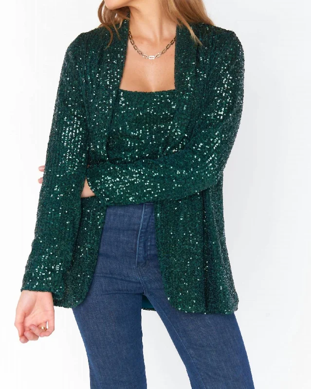 Dance Blazer In Emerald Sequins Women's Handmade Blazer