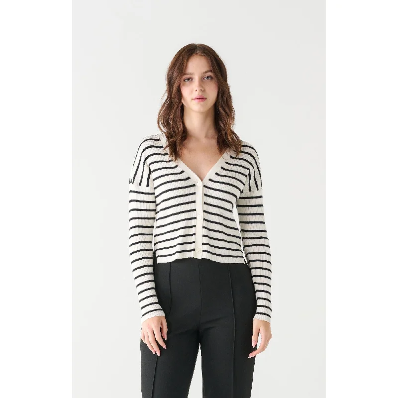 Dex Black Tape Ribbed Striped Cardigan Zippered Buttoned Snapped