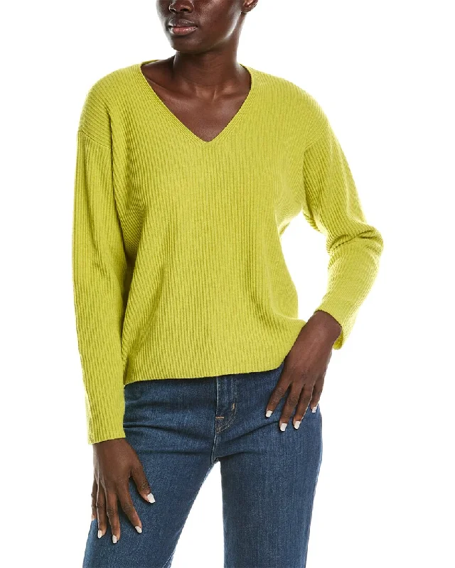 EILEEN FISHER V-Neck Boxy Cashmere Pullover Deep Neck Pullover