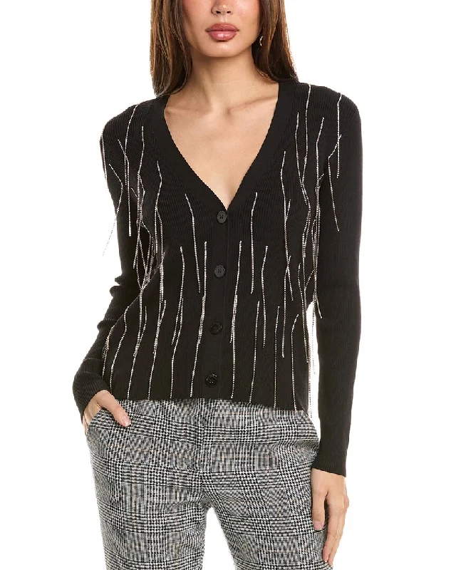 Elie Tahari Crystal Fringe Cardigan Handmade Hand-knitted Hand-woven